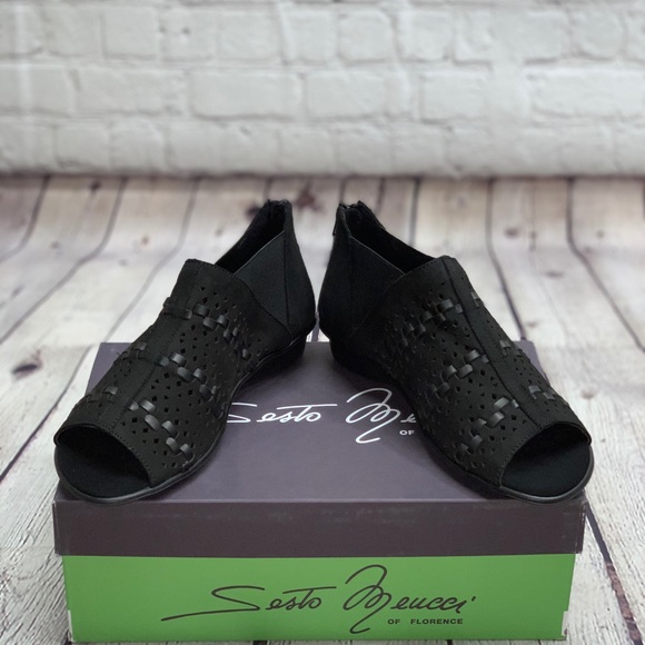NEW Sesto Meucci Black Wedge Bootie PeepToe US 5.5 - Picture 2 of 5